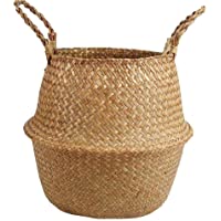 Berrywho Cesta de la Flor en Maceta Plantas Seagrass Canasta de Almacenamiento con Asas Tejida del Vientre Tiesto…